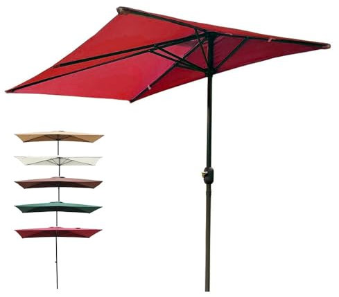 VLKLPZAHAK Halb Sonnenschirm Mit Einstellbarer Höhe Für Wand, 250cm Halbschirme, Balkonschirm Wandschirm Marktschirm Für Balkon Garten Café(Red,250x130cm (8.2x4.2ft))