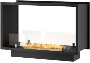 SOLOLED Caminetto a Bioetanolo 2Side 800 Slim da Incasso con Due facciate - Nero Opaco, con Vetro, Bruciatore 1L, Design Moderno
