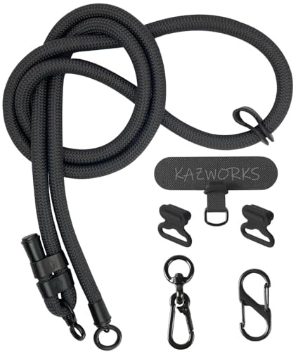 kazworks Cell Phone Lanyard Crossbody Phone Strap Mobile Phone Lanyard Thick Rope 125cm-165cm (49in-65in) Adjustable (uk/dark grey, M)