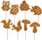 Lot de 8 piquets de jardin aspect rouille pour décoration d'automne en extérieur, 25 cm, décoration de jardin avec hibou, hérisson, champignons et écureuils, en métal des deux côtés, pour l'extérieur