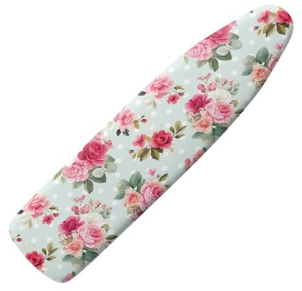 OPENARTUP Extra Large Ironing Board Covers 52×13 Size Padding, Green Rose Iron Board Cover for Home Decor, Scorch Resistant Ironing Board Pad Smooth Surface