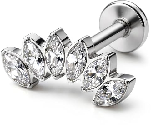 BodyBonita G23 Titanio Pendientes Piercings Oreja Piercing Tragus - Hipoalergenicos 16G Flatback Stud Joyería Helix Medusa Monroe Labret Labio Conch Pendiente 8mm 6 Claro CZ