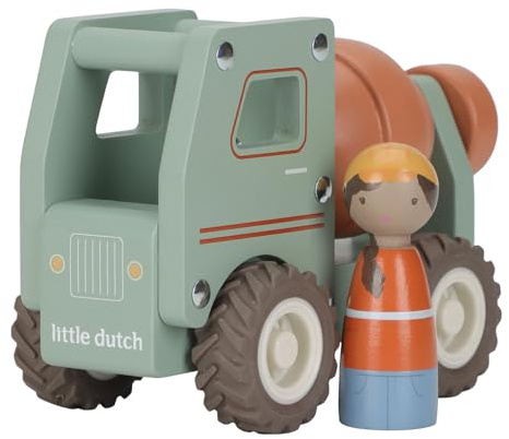 Little Dutch Betonmischer Auto mit Spielfigur Holz für Kinder- grün