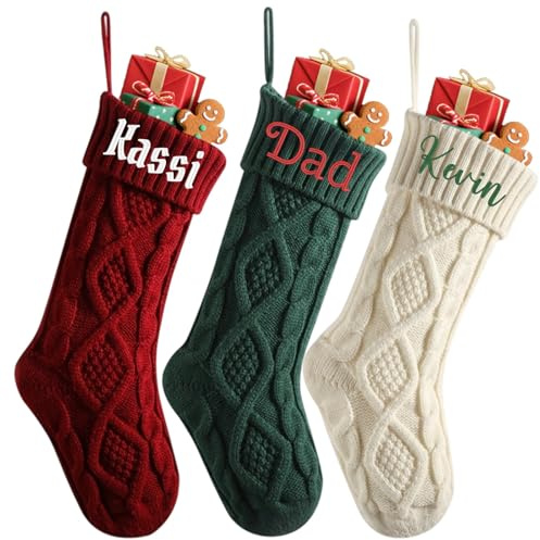 Lustige Weihnachtsstrümpfe zum Selbermachen, personalisierbar, mit Namen bestickt, groß, Zopfstrick, Weihnachtsstrümpfe für Kamin, Treppe, Zuhause, Weihnachtsbaum (4 Stück)