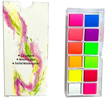 Xuancai Lot de 12 peintures aquarelles fluorescentes pour artiste - Portable - Pour peinture sur tissu, pierre, bois, peinture nacrée