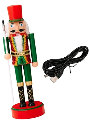 CarpNettore Schiaccianoci Decorazione Natalizia Ornamento Festivo Personaggio Tradizionale Bambola Luci Led PVC Adatta per Natale Feste Regalo Decorazione Casa, Verde