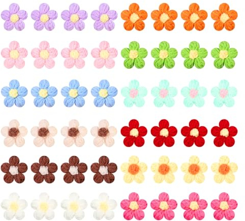 48 Stück Handgefertigte Häkelblüten Blumen Zum Aufnähen Verzierungen Stoffblumen zum Aufnähen Blume Patches Aufnäher Häkelapplikationen Blumen für Bastelarbeiten, 12 Farben