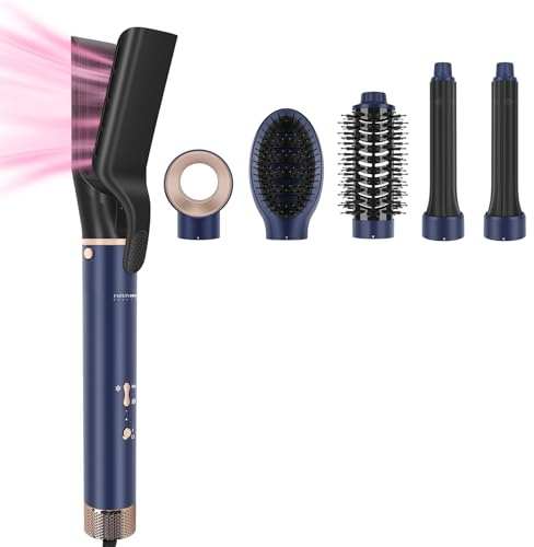 Air Plattång och bilwrap lockinsatser, 6-i-1 airstyler-set, PARWIN PRO BEAUTY joner hårtork-set, 110 000 varv/min högvarvsmotor, för torkning, utjämning, volym, lockning, preussisk blå