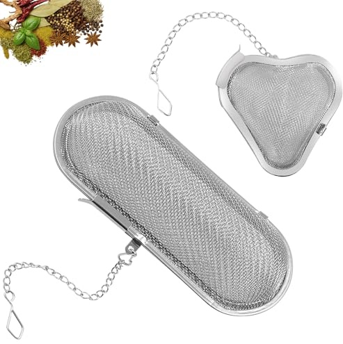 Fahibin 2Pcs Filtres à thé avec Chaîne,filtre à thé à mailles fines avec chaîne, passoire à épices pour la cuisson du thé en vrac