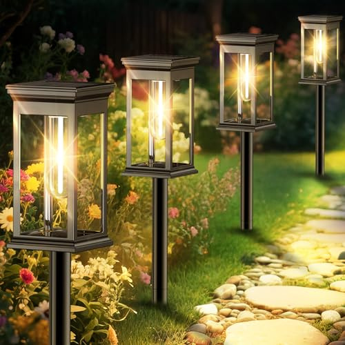 NIOWS Solar Pathway Lights Outdoor Waterproof – 8 Pack Bright Solar Powered Garden Lights with Auto On/Off, IP65 LED Landscape Lighting for Walkway Patio Lawn Yard Décor