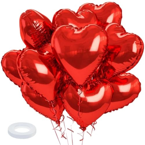 MUNSKT 30PCS Red Heart Foil Balloons, 18 pouces d'hélium Ballons, Heart Shape Foil Ballon, Convient pour la fête de mariage de l'anniversaire de la Saint-Valentin