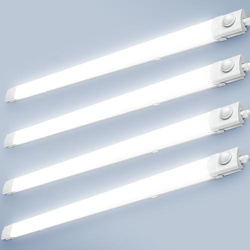 wowspeed LED Feuchtraumleuchte 120CM mit Bewegungsmelder 40W 4400LM Feuchtraumlampe 6500K, IP65 Wasserdicht Kellerleuchte, LED Werkstatt Deckenleuchte für Keller, Garage, Lager, Büro 4 Stück