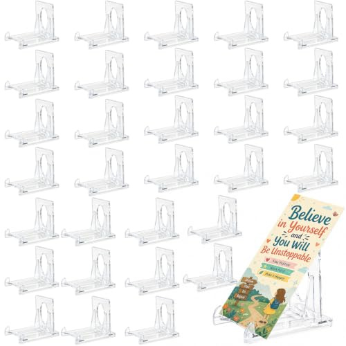 32 stycken akrylstativ 6,5 x 5,5 cm, transparent justerbara plasttallriksställ, dekorativa tallrikshållare, kortstativ, displaystativ för böcker, elektroniska enheter, foton, samlarkort och dekoration