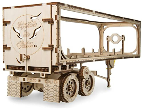 UGEARS Truck Trailer LKW Anhänger DIY Modellbausatz aus Holz – Anhänger für Schweren LKW - Sperrholz DIY Modell Zubehör – Funktionaler Mechanismus –Selbstmontage ohne Kleber