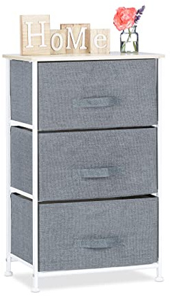 Relaxdays Regalsystem, 3 Stoff-Schubladen, HxBxT: 73 x 45 x 30 cm, grau | universale Schubladenbox, Metall und Holz
