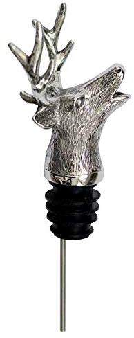 Design Flaschenausgießer Edelstahl mit Gewinde - Universal Ausschenker für Öl, Essig, Spirituosen, Schnaps - Ausgießer Dosierer Ø 3 cm mit Hirsch-Kopf - Geschenk für Jäger