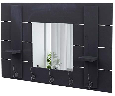 Mendler Wandgarderobe HWC-C89 mit Spiegel 90x60cm - dunkelgrau, Shabby | Garderobenpaneel, Garderobe, Shabby-Look, Vintage, 5 Haken