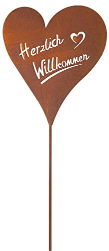 B2S BACK2SEASON Stecker Herzlich Willkommen Herz Edelrost Rasenstecker Welcome Vorgarten H=66 cm