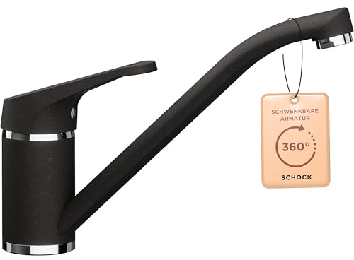 SCHOCK® Küchenarmatur COSMO Nero I Hochdruck Einhebelmischer mit Festauslauf I 360° schwenkbar I Platzsparendes Design I Extrastarker Wasserdurchlauf I 165 mm Höhe
