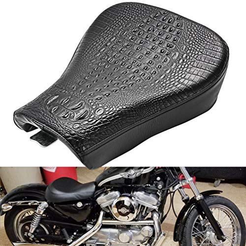 KATUR Cojín para Asiento Individual De Motocicleta Negro con Costura para Asiento del Conductor De Cuero Sintético Compatible con Harley Sportster 72 48 1200X 1200V 2010-2015 (Crocodile Negro)