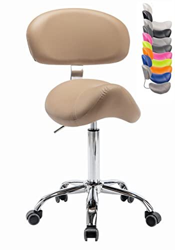 1stuff Sattelhocker MULY BIGBACK Lehne, Sitzhöhe bis ca. 74cm, Braun | 1stuff-Markenqualität, Sattelstuhl mit Rückenlehne, Arzthocker Praxishocker Drehhocker 360°, Fachhändler aus DE