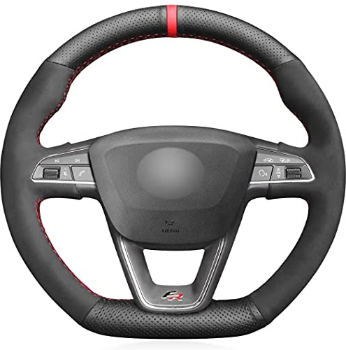 MEWANT DIY Hand Nähen Auto Lenkradbezug aus Echtleder&Wildleder für Seat Leon (FR|Cupra)/Ibiza (FR|Cupra)/Alhambra (FR Line)/Arona FR /Ateca FR/Toledo FR