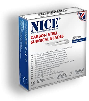 100 x NICE No.15 Sterile Carbon Steel CS15 Surgical Blades