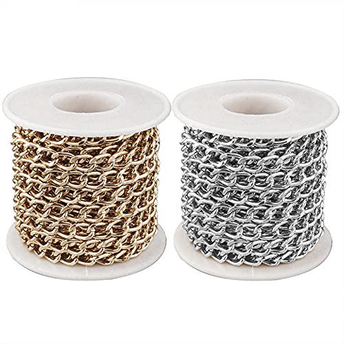 Jaydis 32.8 Feet Aluminum Curb Chains 2mm Twisted Links Cross Cable Chains Golden & Silver Plated with Spool for Pendant Necklace Jewelry Making