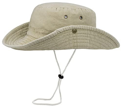 Sonnenhüte für Herren mit UV-Schutz, breite Krempe, Fischerhut, Safari-Boonie-Hut für den Sommer, Größe XL (60 - 50 cm), Khaki, XL