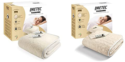 Imetec Scaldasonno Matrimoniale 150x160 cm, 50% Lana e Merino, 2 Temperature & Scaldaletto Singolo, Comando 2 Temperature, Lavabile a Mano e in Lavatrice a 40 & deg; C, 150 x 80 cm