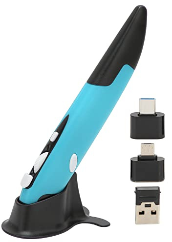 ciciglow Wireless Optical Pocket Pen Mouse, 2,4 GHz USB Wireless Optical Pen Mouse 800/1200/1600 DPI Einstellbare Handheld-Maus mit Niederspannungsalarm(Blau)