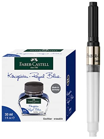 FABER-CASTELL 205034 - Set di inchiostri blu reale con calamaio da 30 ml e convertitore per penna stilografica e-motion/Ambition