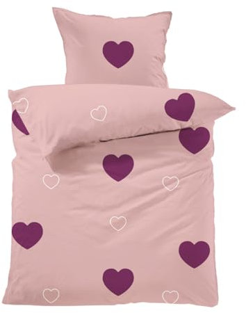 Lavea Kinder Bettwäsche Set – Emilia 100 x 135 cm + 40 x 60 cm – Herzmotiv Rosa-Bordeaux – Bettwäsche Mädchen – 100% Bio-Baumwolle – GOTS Zertifiziert – mit Reißverschluss