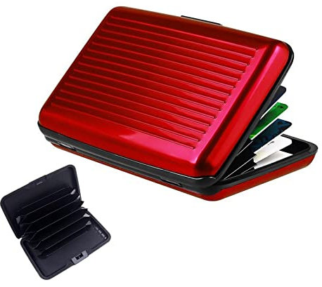 JeoPoom Porta Carte, Portacarte RFID in Alluminio Smart Schermato, Protezione RFID Tessere Credito, Carte di Credito, per Uomini e Donne (Rosso)
