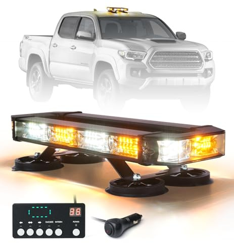 LUMENIX 72 LED Rooftop Emergency Strobe Light Bar w/Control Panel Magnetic Base Warning Flashing Beacon Caution Traffic Lightbar for Construction Vehicles Trucks Postal Mail Snowplow - White Amber