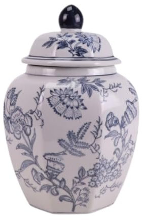 Deko Vase Weißes Und Blaues Blumen-Chinoiserie-Glas, Ingwerglas, Teeaufbewahrung, Dekoratives Wohndekor-Glas Vase mit Deckel (Color : Blue, Size : 20.7 * 28.5cm)