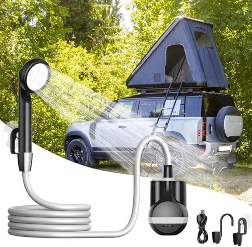 Forever Speed Campingdusche mit Pumpe, Camping Dusche Outdoor Set mit akku, 2200mAh Wiederaufladbar Pumpe 2m Duscheschlauch für Garten Reisen Autowäsche, Mobile Dusche