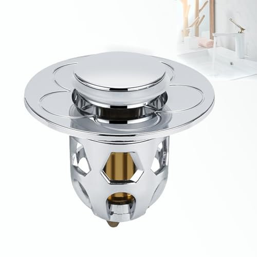 BoMbY Universal Pop-Up Waschbeckenstöpsel mit Anti-Clogging Filter für Waschbecken Ø 34-40 mm, Silber