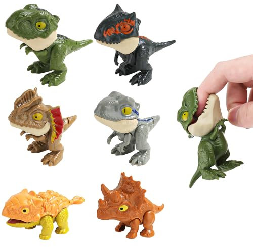 TYFYH Dinosaurie-leksak, set med 6 stycken dino-bit-fingrar, dinosauriefigur, små dinosauriefigurer, dinosaurieleksak, från 2 år, barnkalas leksak, lämplig för barn
