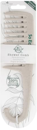 So Eco Shower Comb - Wide-Tooth Detangling Comb for Wet & Dry Hair with Curved Handle, Made from 100% Post-Consumer Recycled Material, Distributes Conditioner & Reduces Hair Breakage