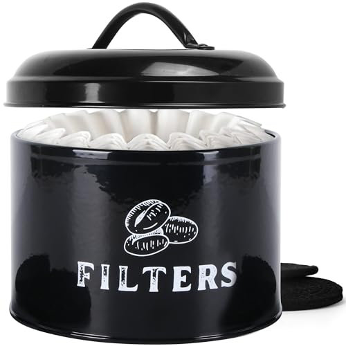 Homlycraft Porte-filtre à café – Support de filtre à café pour comptoir avec dessous de verre en coton tressé – Récipient filtre à café vintage avec couvercle – Accessoires de café pour bar à café,
