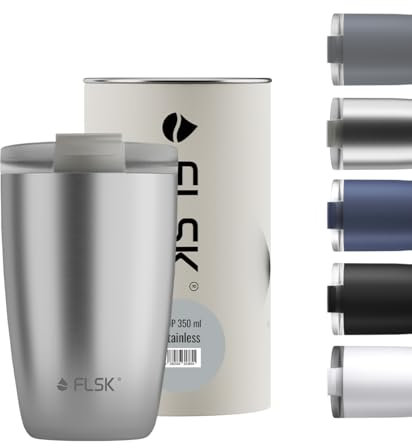 FLSK Kaffeebecher – Premium coffee to go-Becher aus Edelstahl – 100 % auslaufsicher, BPA-frei & doppelwandig – hält 3 h heiß (stainless, 350 ml)