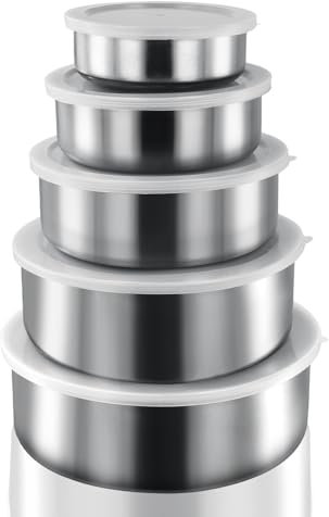 Rapidbok 5 piezas Cuencos para Mezclar, Boles de Acero Inoxidable con Tapa, Ensaladera Bol Cocina Apilables y Aptos para Lavavajillas, Cuencos Mezcladores para Cocinar, Hornear y Almacenar