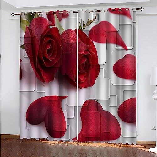 Vorhang Blickdicht Gardinen Mit Ösen - 2 Stücke Verdunklungsvorhänge 3D Rote Rosenblätter Muster Thermovorhang Für Kinderzimmer Wohnzimmer Schlafzimmer Weihnachtsgardinen-8G4R8L9X9P7