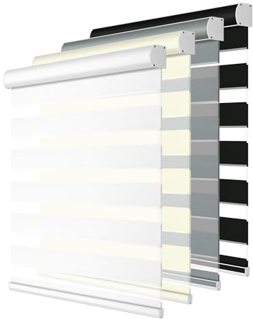 HOTSOON Blackout Cordless Zebra Blinds for Windows, Blinds for lndoor, Light Control, Easy to Instal, UV Protection, for Home, Offices and Door, Roller Shades, Custom Sizes,White