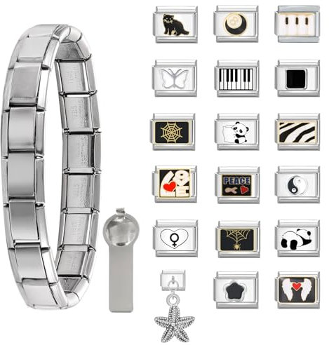 Greenyre 20PCS Italian Charm Bracelet set,18 zusätzlich Italian Charms mit Öffnungswerkzeugen,9mm DIY Module Italian Charm Bracelet Charms,Italian Style Charms für Damen
