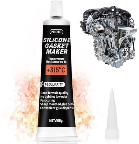 Miioto Pasta Nera Guarnizioni Motore, Silicone Alta Temperatura, Silicone Nero, Sigillante Resistente alla Benzina Usato per Radiatori Automobilistici, Carrozzeria, Tubi di Scarico e Testate-100ml
