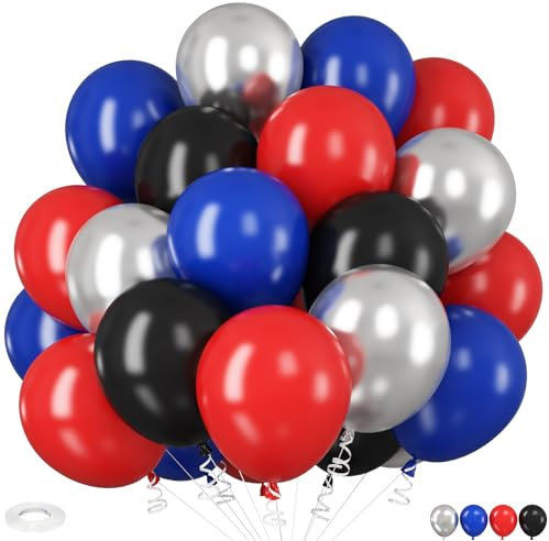 HILAVO Red Blue Black Balloons, 12Inch Red Blue Black and Silver Balloon for Boys Party Kids Spider Theme Birthday Baby Shower Graduation Party Decorations