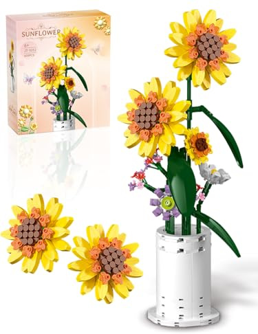 AMSHINE Sonnenblumen Bouquet Baustein Set, Blume mit Vase Building Toys, Home Garden Office Dekors und Party Gunst Geschenk für Erwachsene Kinder Mädchen Jungen