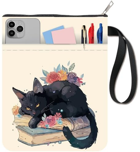 craspire Buchschutz Mit Schwarzer Katze Und Blumenmotiv Buchumschläge Im Vintage Stil Buchhülle Für Taschenbücher Waschbarer Buchumschlag Aus Stoff Mit Reißverschluss Und Zusätzlicher Ärmeltasche